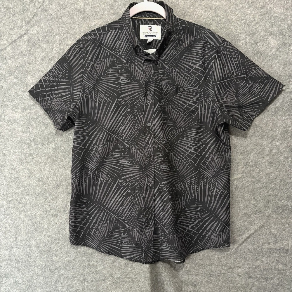International Report 4 Way Stretch Shirt Mens Sz M Black Gray Foliage Pocket‎